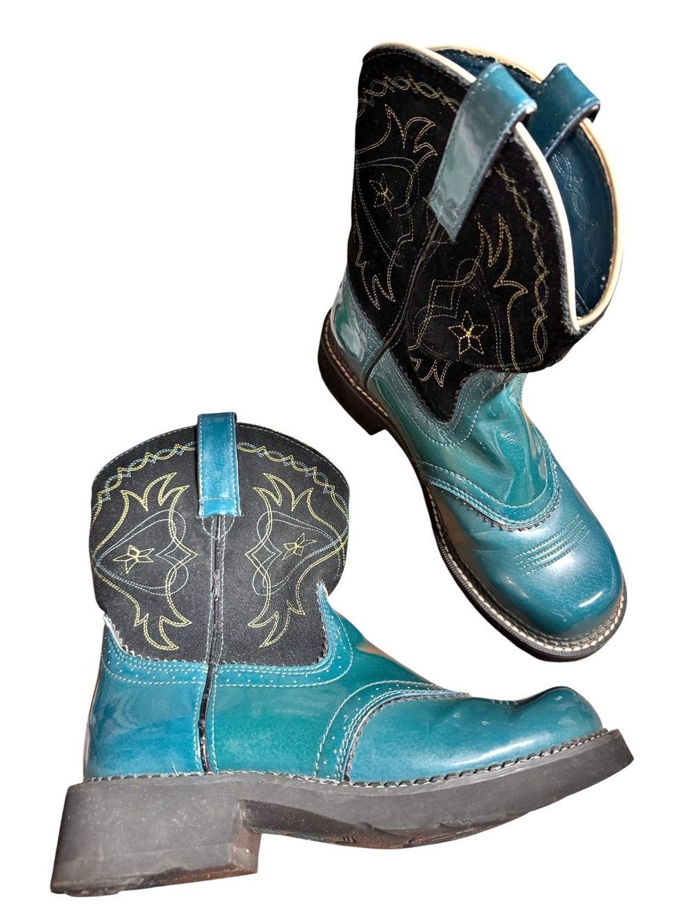 Ariat Fat Baby Turquoise Boots Womens Size 9B Wide Toe Farm Ranch Horse Workwear